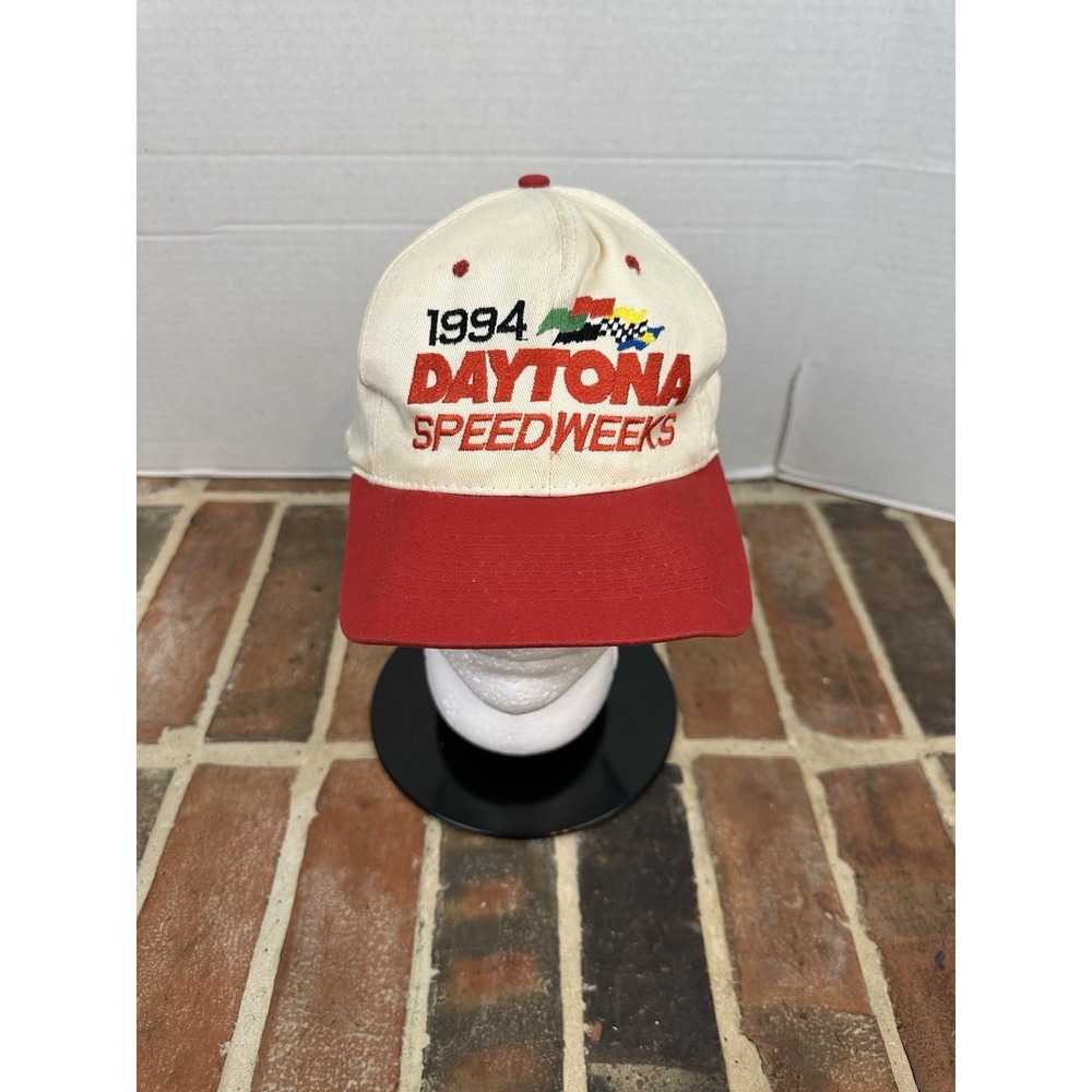 Vintage 90s 1994 Daytona Speedweeks Red White Cap Racing Snapback Hat Trucker
